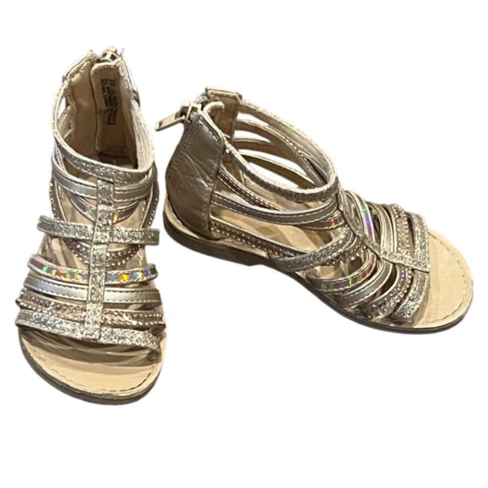 Olive & Edie Gladiator Style Shoes Girl’s Size 8 Strappy, Zipper, Gold, Sparkly